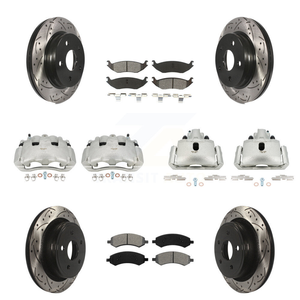 Front Rear Disc Brake Coated Caliper Drilled Slot Rotor Semi-Metallic Pad Kit (10Pc) For KCD-100316S