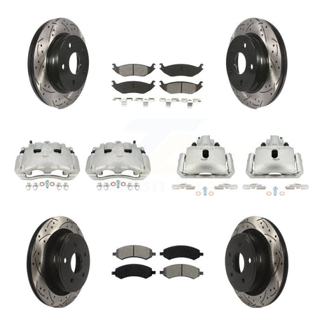 Front Rear Disc Brake Coated Caliper Drilled Slot Rotor Semi-Metallic Pad Kit (10Pc) For KCD-100316S