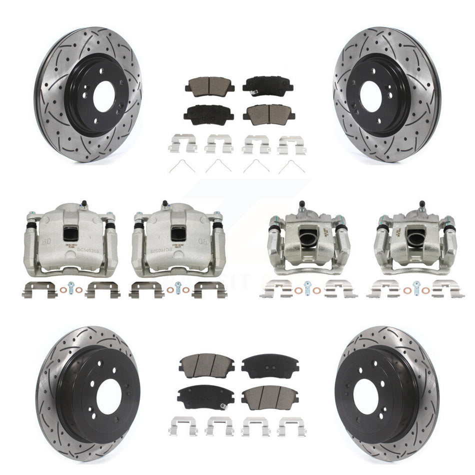 Front Rear Brake Caliper Drill Slot Rotors Ceramic Pad Kit (10Pc) For Hyundai Tucson Kia KCD-100317C