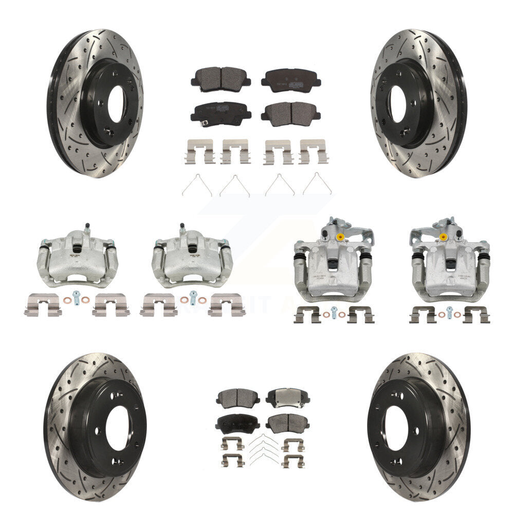 Front Rear Brake Caliper Drilled Slot Rotor Ceramic Pad Kit (10Pc) For Kia Forte Hyundai KCD-100317T