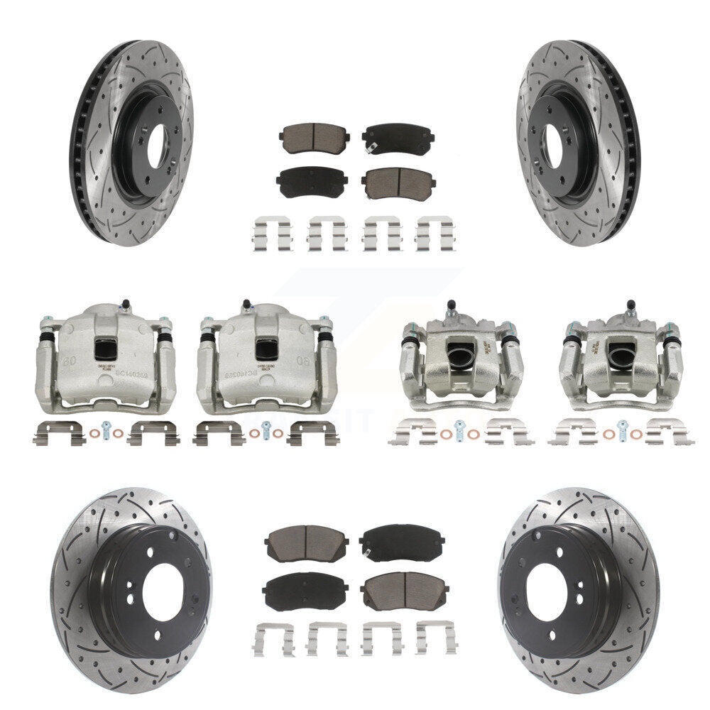 Front Rear Brake Coat Caliper Drill Slot Rotor Ceramic Pad Kit (10Pc) For Hyundai Tucson KCD-100318C