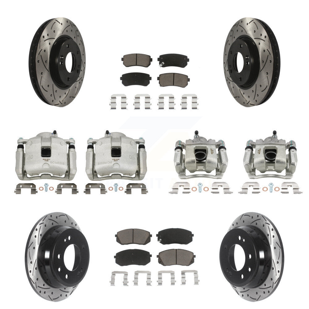 Front Rear Brake Coated Caliper Drill Slot Rotor Ceramic Pad Kit (10Pc) For Kia Sportage KCD-100320C