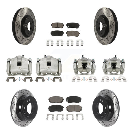 Front Rear Brake Coated Caliper Drill Slot Rotor Ceramic Pad Kit (10Pc) For Kia Sportage KCD-100320C