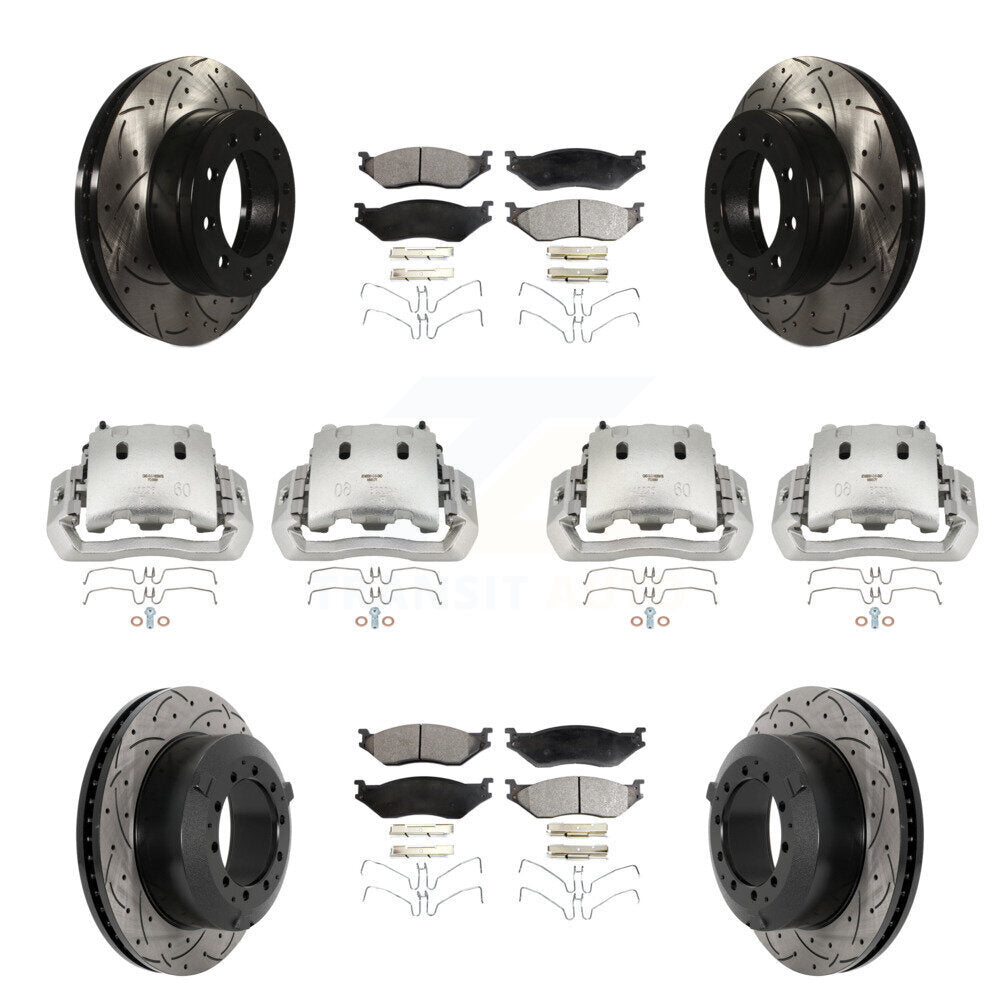 Front Rear Brake Caliper Drill Slotted Rotor Semi-Metallic Pad Kit (10Pc) For Ford F-450 KCD-100320P