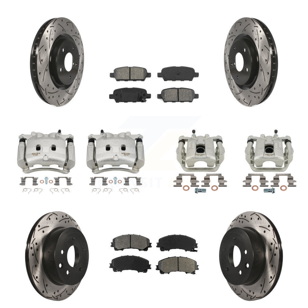 Front Rear Brake Caliper Drill Slot Rotors Semi-Metallic Pad Kit (10Pc) For Nissan Rogue KCD-100320S