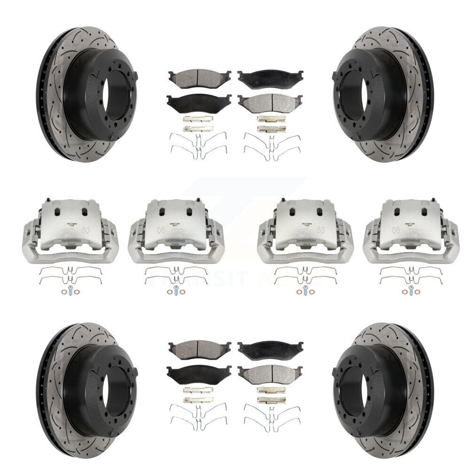 Front Rear Brake Caliper Drill Slotted Rotors Pad Kit (10Pc) For International TerraStar KCD-100321P
