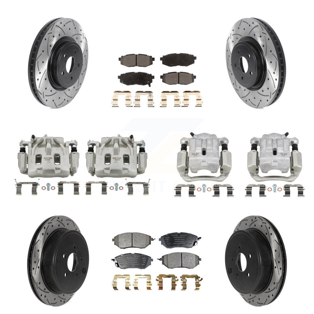 Front Rear Brake Coat Caliper Drill Slot Rotor Ceramic Pad Kit (10Pc) For Subaru Outback KCD-100321T
