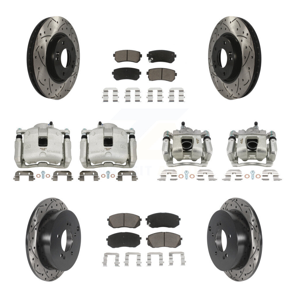 Front Rear Brake Coated Caliper Drill Slot Rotor Ceramic Pad Kit (10Pc) For Kia Sportage KCD-100322C