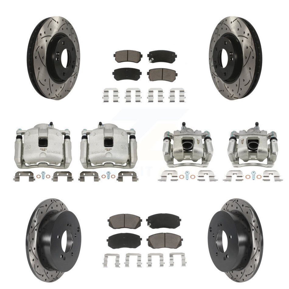 Front Rear Brake Coated Caliper Drill Slot Rotor Ceramic Pad Kit (10Pc) For Kia Sportage KCD-100322C