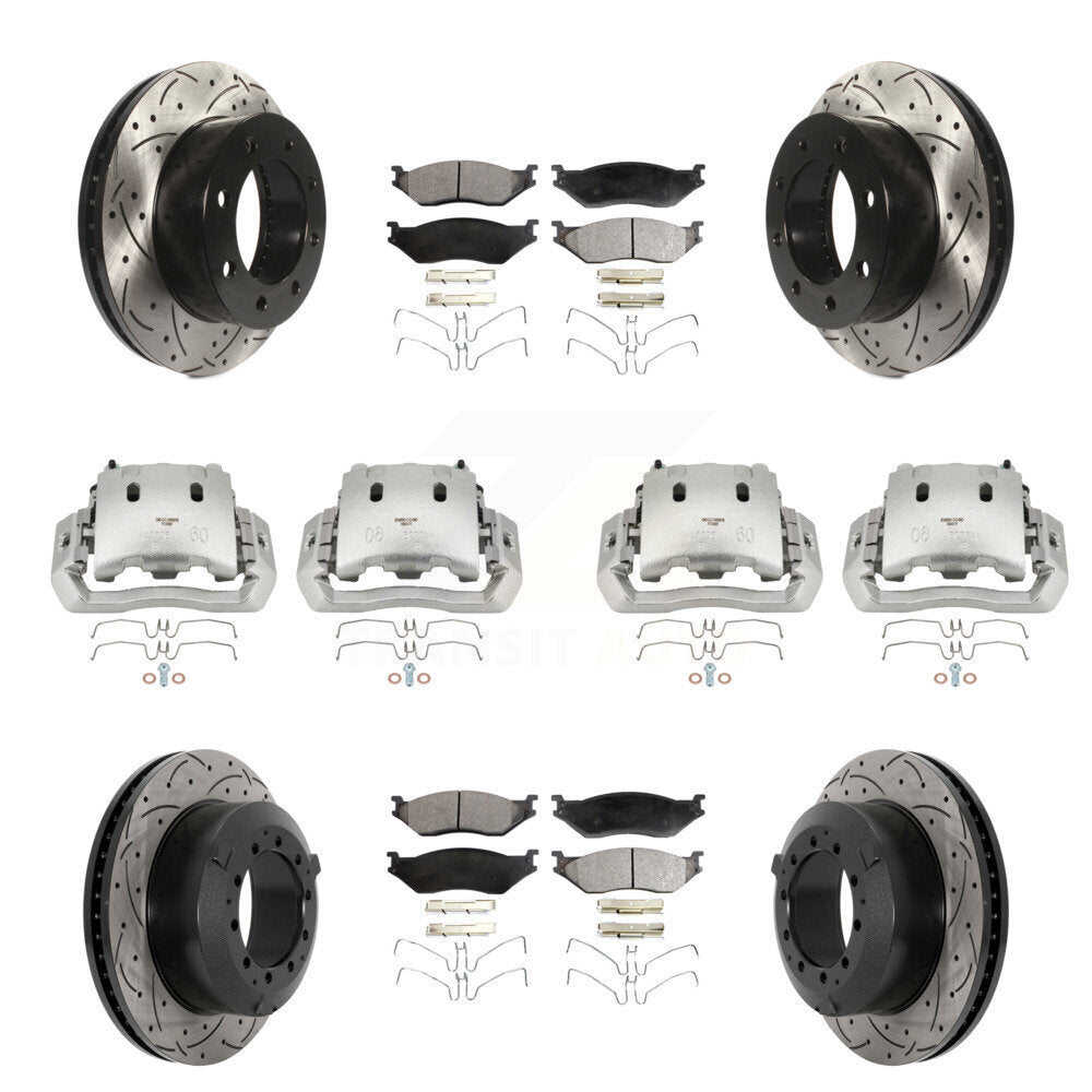 Front Rear Disc Brake Coated Caliper Drilled Slot Rotor Semi-Metallic Pad Kit (10Pc) For KCD-100322P