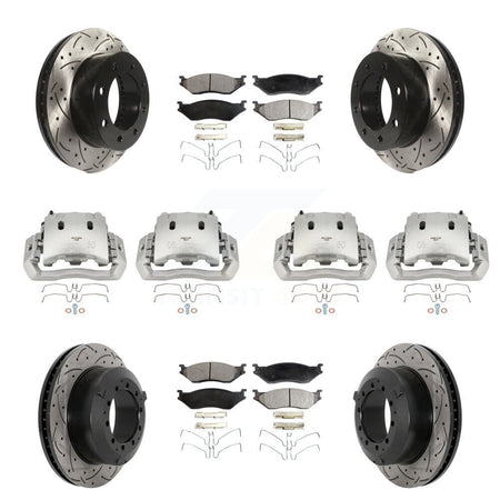 Front Rear Disc Brake Coated Caliper Drilled Slot Rotor Semi-Metallic Pad Kit (10Pc) For KCD-100322P