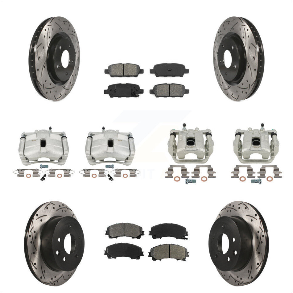 Front Rear Disc Brake Coated Caliper Drilled Slotted Rotors And Semi-Metallic Pads Kit (10Pc) For 2014-2015 Nissan Rogue SL With 3rd Row Seating KCD-100322S by Transit Auto