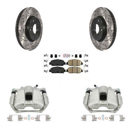 Front Disc Brake Coated Caliper Drilled Slotted Rotor & Ceramic Pad Kit For Honda Accord KCD-100324N