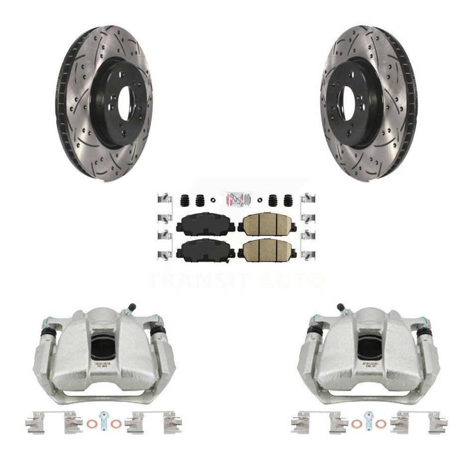 Front Disc Brake Coated Caliper Drilled Slotted Rotor & Ceramic Pad Kit For Honda Accord KCD-100324N