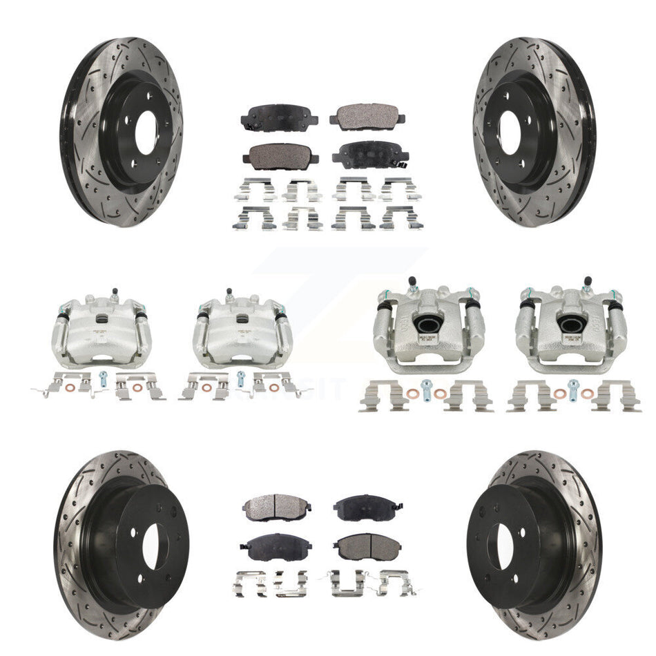 Front Rear Brake Caliper Drill Slot Rotor Semi-Metallic Pad Kit (10Pc) For Nissan Sentra KCD-100324P