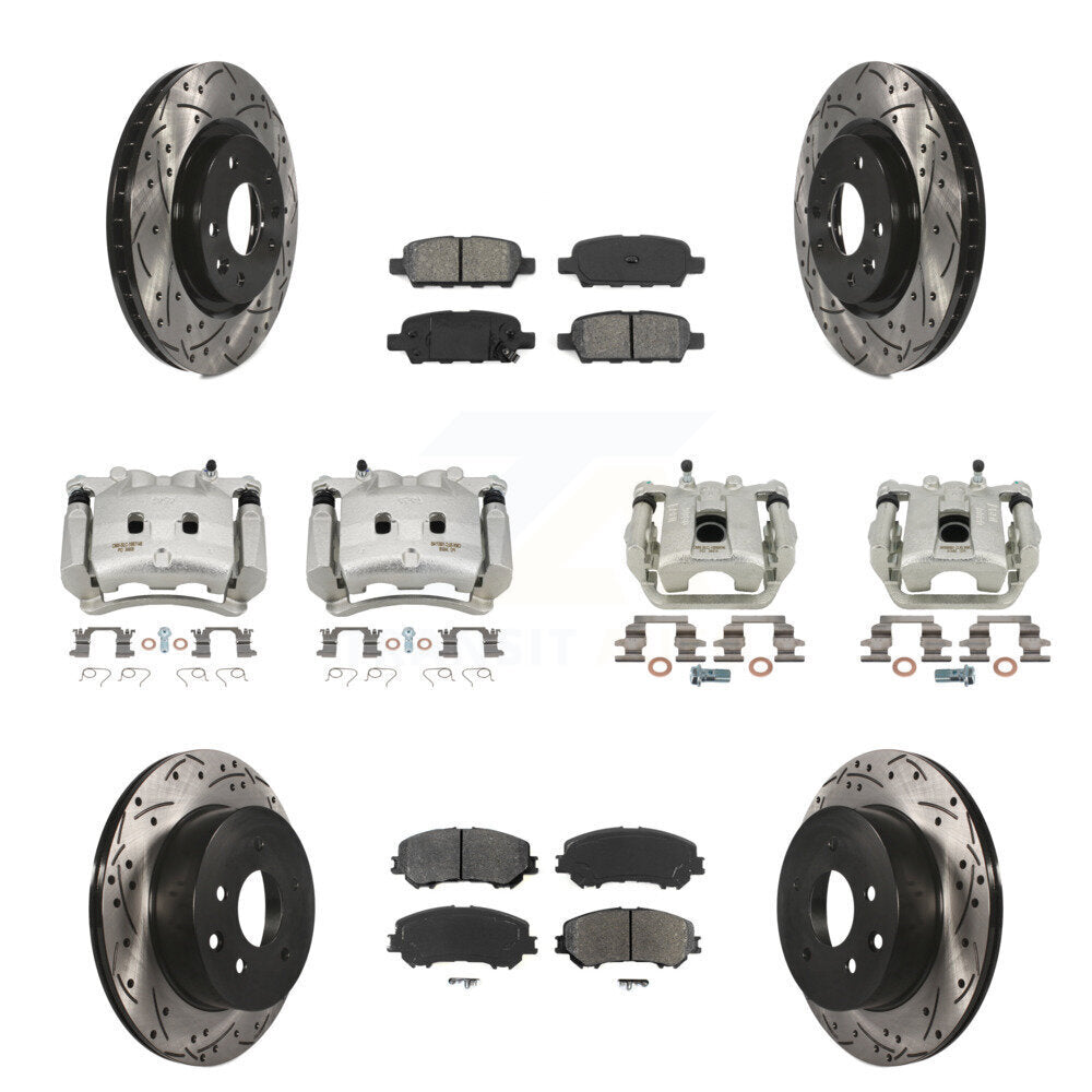 Front Rear Brake Caliper Drill Slot Rotors Semi-Metallic Pad Kit (10Pc) For Nissan Rogue KCD-100324S