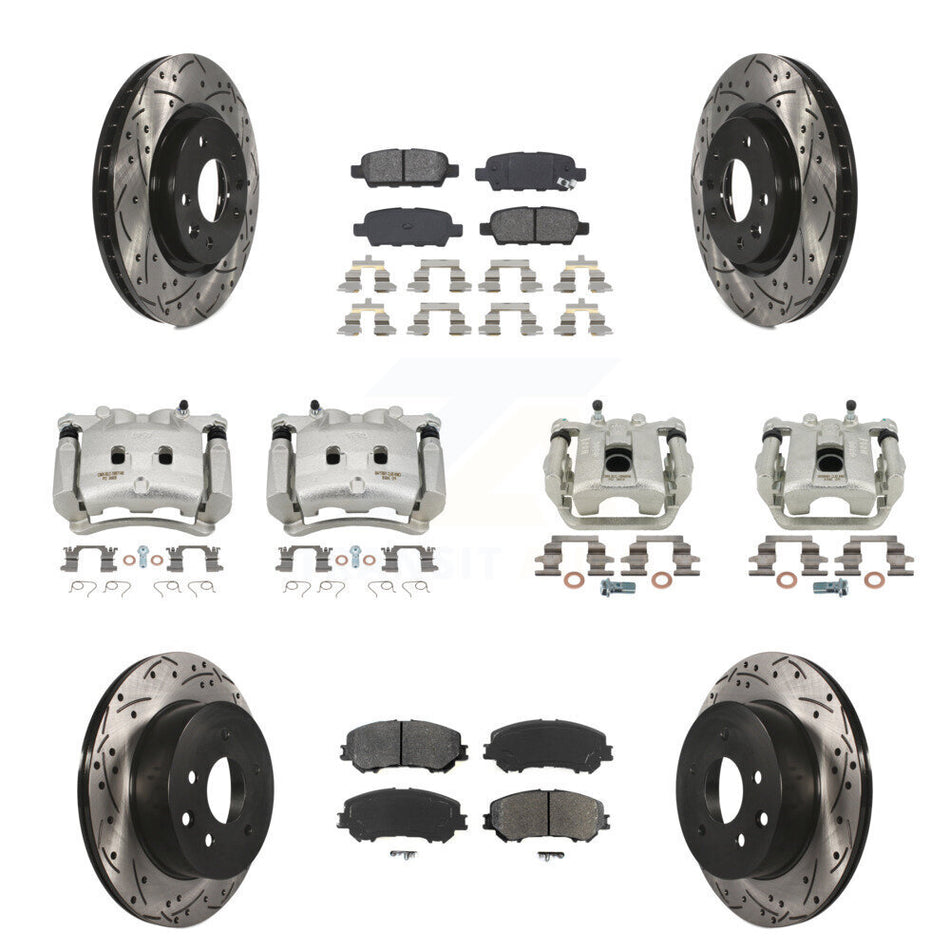 Front Rear Brake Caliper Drill Slot Rotors Semi-Metallic Pad Kit (10Pc) For Nissan Rogue KCD-100324S