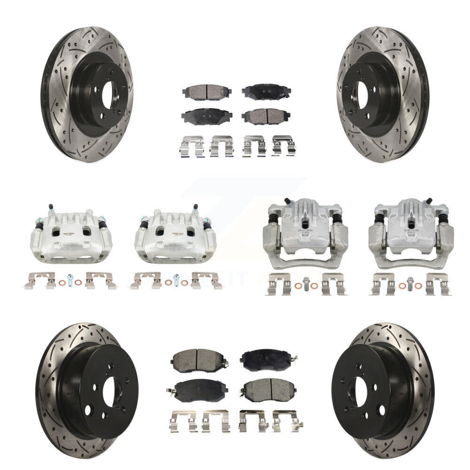 Front Rear Brake Caliper Drill Slot Rotors Ceramic Pad Kit (10Pc) For Subaru Forester XV KCD-100324T