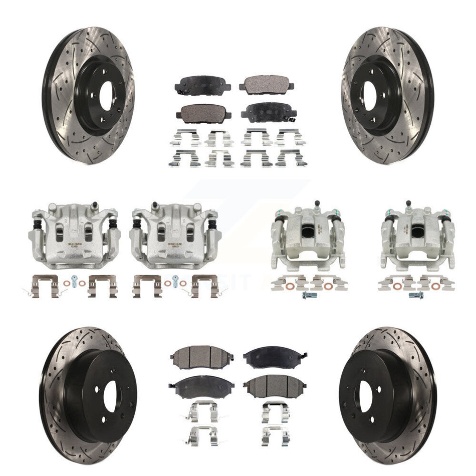 Front Rear Brake Caliper Drill Slot Rotors Ceramic Pad Kit (10Pc) For Nissan Murano QX70 KCD-100325T