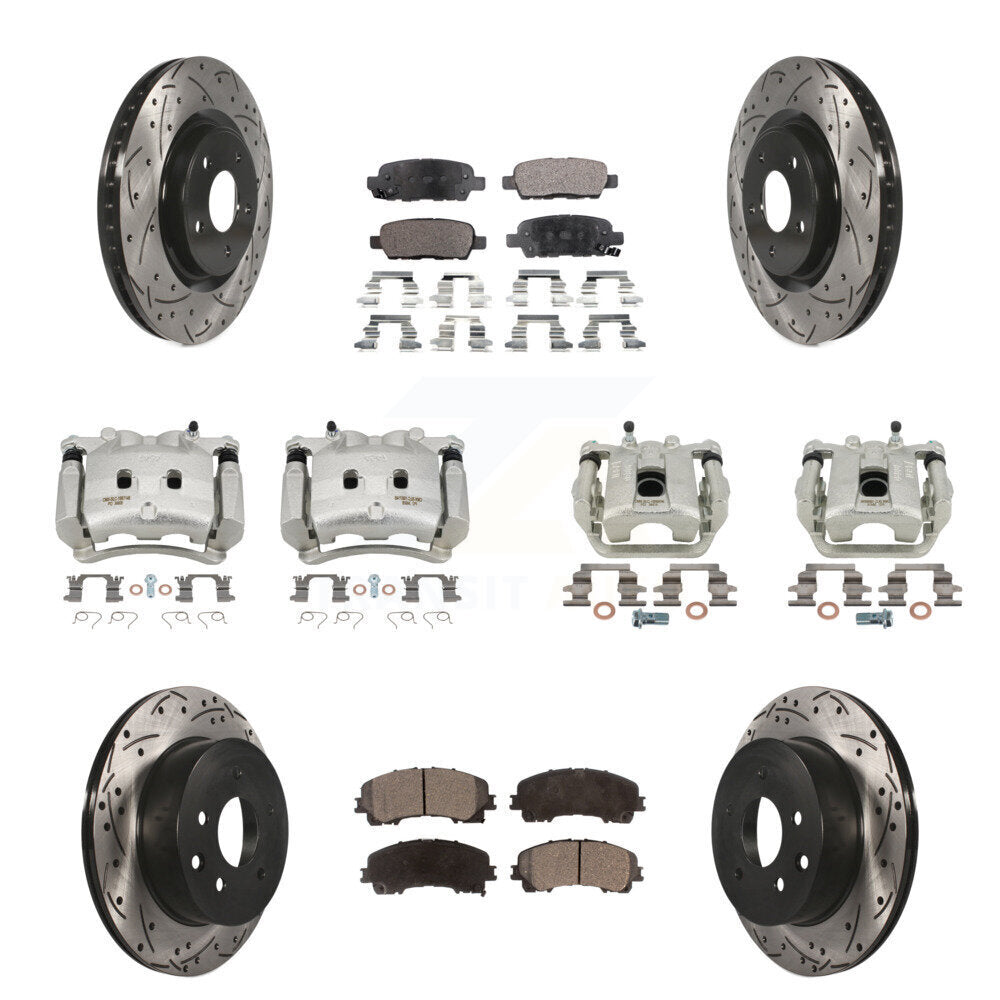 Front Rear Brake Caliper Drill Slot Rotors Semi-Metallic Pad Kit (10Pc) For Nissan Rogue KCD-100327P