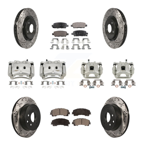 Front Rear Brake Caliper Drill Slot Rotors Semi-Metallic Pad Kit (10Pc) For Nissan Rogue KCD-100327P