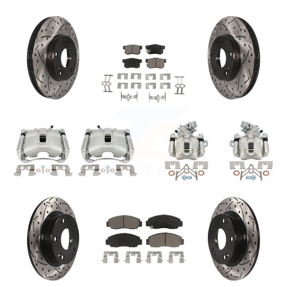 Front Rear Brake Coated Caliper Drill Slotted Rotor Ceramic Pad Kit (10Pc) For Acura CSX KCD-100328C