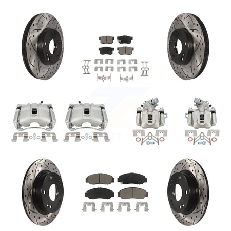Front Rear Brake Coated Caliper Drill Slotted Rotor Ceramic Pad Kit (10Pc) For Acura CSX KCD-100328C