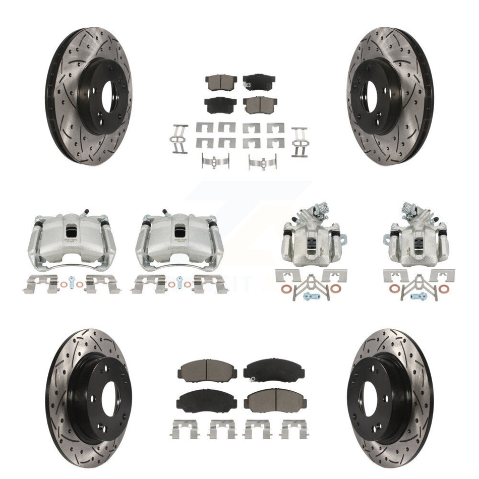 Front Rear Brake Coated Caliper Drill Slotted Rotor Ceramic Pad Kit (10Pc) For Acura CSX KCD-100328C