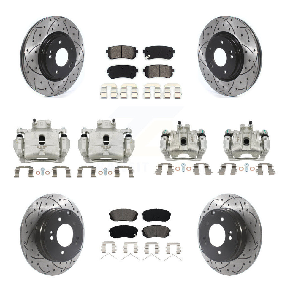 Front Rear Disc Brake Coated Caliper Drilled Slot Rotor Semi-Metallic Pad Kit (10Pc) For KCD-100328S