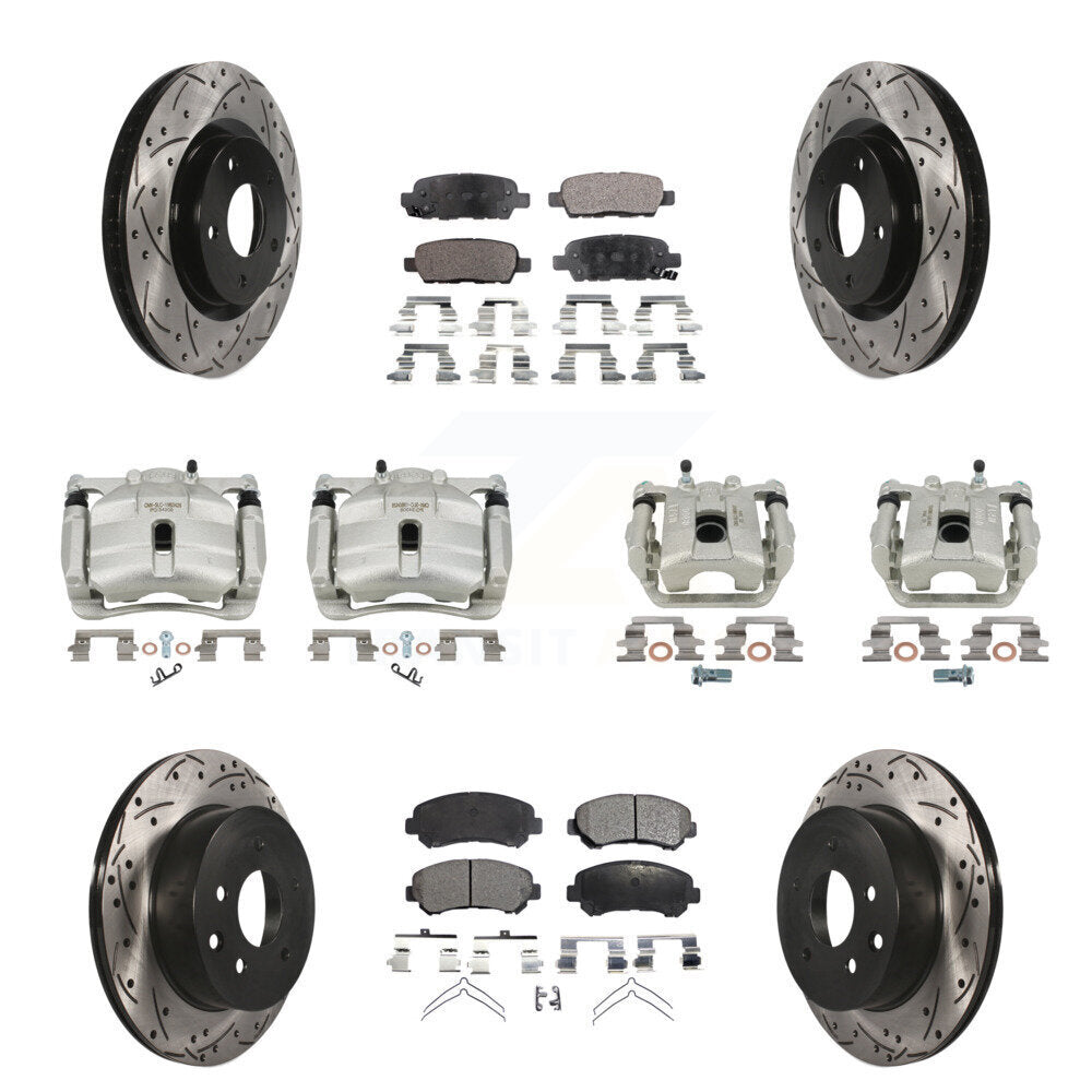 Front Rear Brake Caliper Drill Slot Rotor Ceramic Pad Kit (10Pc) For Nissan Rogue Select KCD-100329T