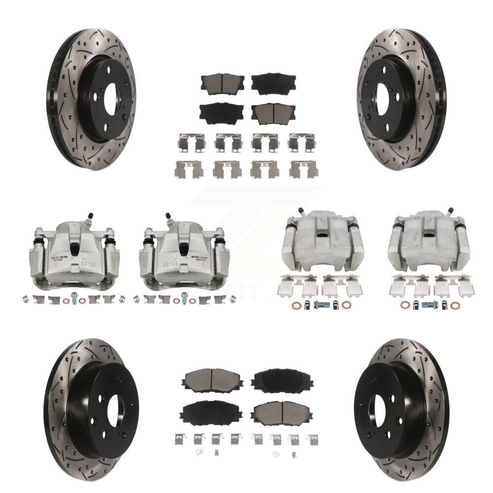 Front Rear Brake Coated Caliper Drill Slot Rotors Ceramic Pad Kit (10Pc) For Toyota RAV4 KCD-100330C