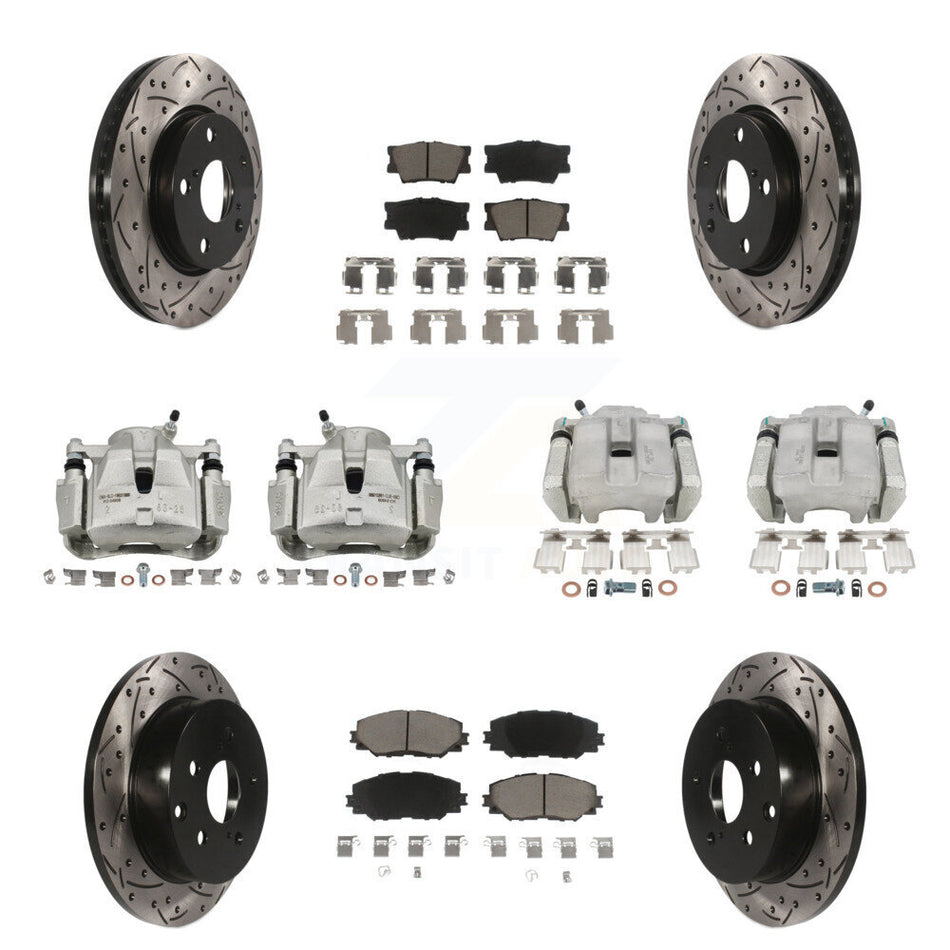 Front Rear Brake Coated Caliper Drill Slot Rotors Ceramic Pad Kit (10Pc) For Toyota RAV4 KCD-100330C