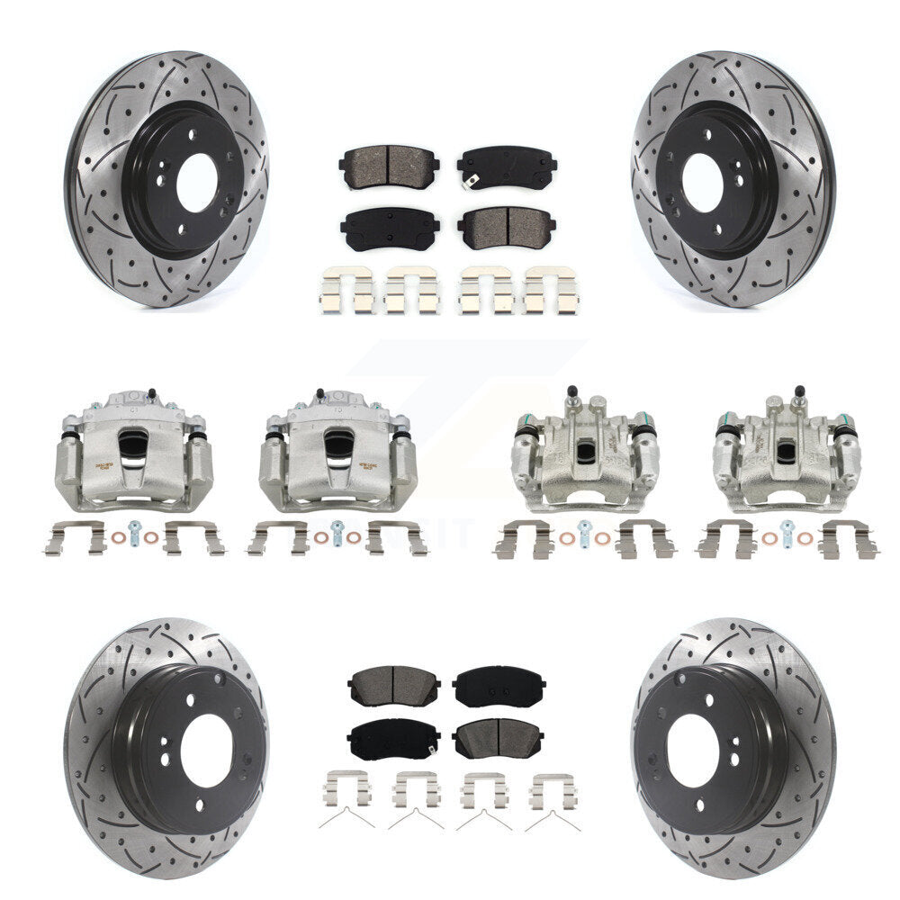Front Rear Disc Brake Coated Caliper Drilled Slot Rotor Semi-Metallic Pad Kit (10Pc) For KCD-100330S