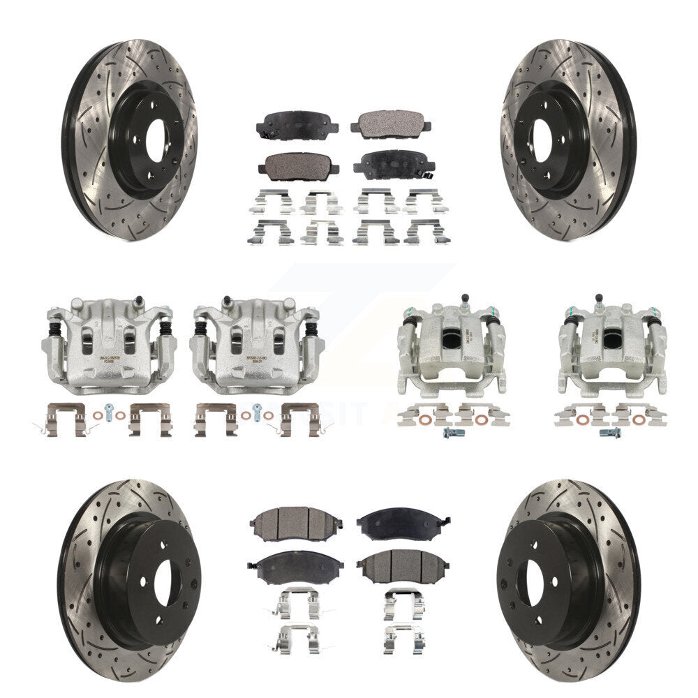 Front Rear Brake Caliper Drilled Slot Rotor Ceramic Pad Kit (10Pc) For INFINITI G37 QX50 KCD-100330T