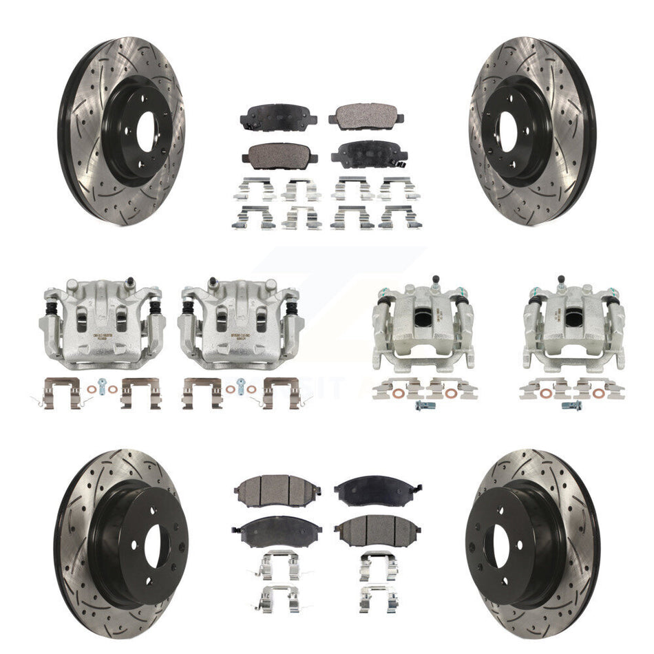 Front Rear Brake Caliper Drilled Slot Rotor Ceramic Pad Kit (10Pc) For INFINITI G37 QX50 KCD-100330T