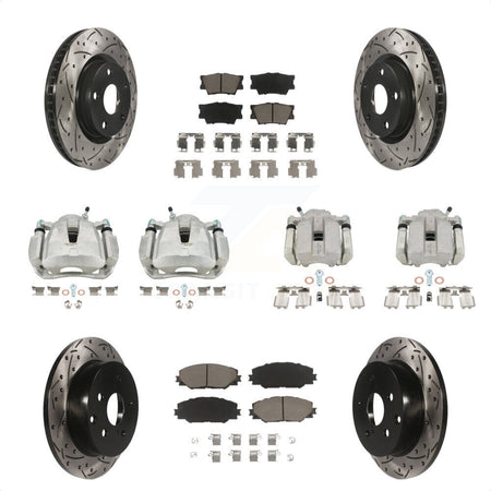 Front Rear Disc Brake Coated Caliper Drilled Slotted Rotors And Ceramic Pads Kit (10Pc) For Toyota RAV4 KCD-100331C by Transit Auto