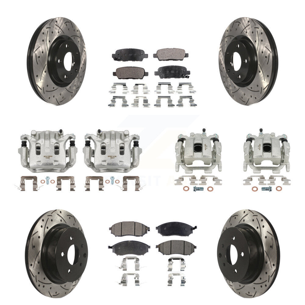 Front Rear Brake Caliper Drill Slot Rotor Ceramic Pad Kit (10Pc) For 08-12 INFINITI EX35 KCD-100331T