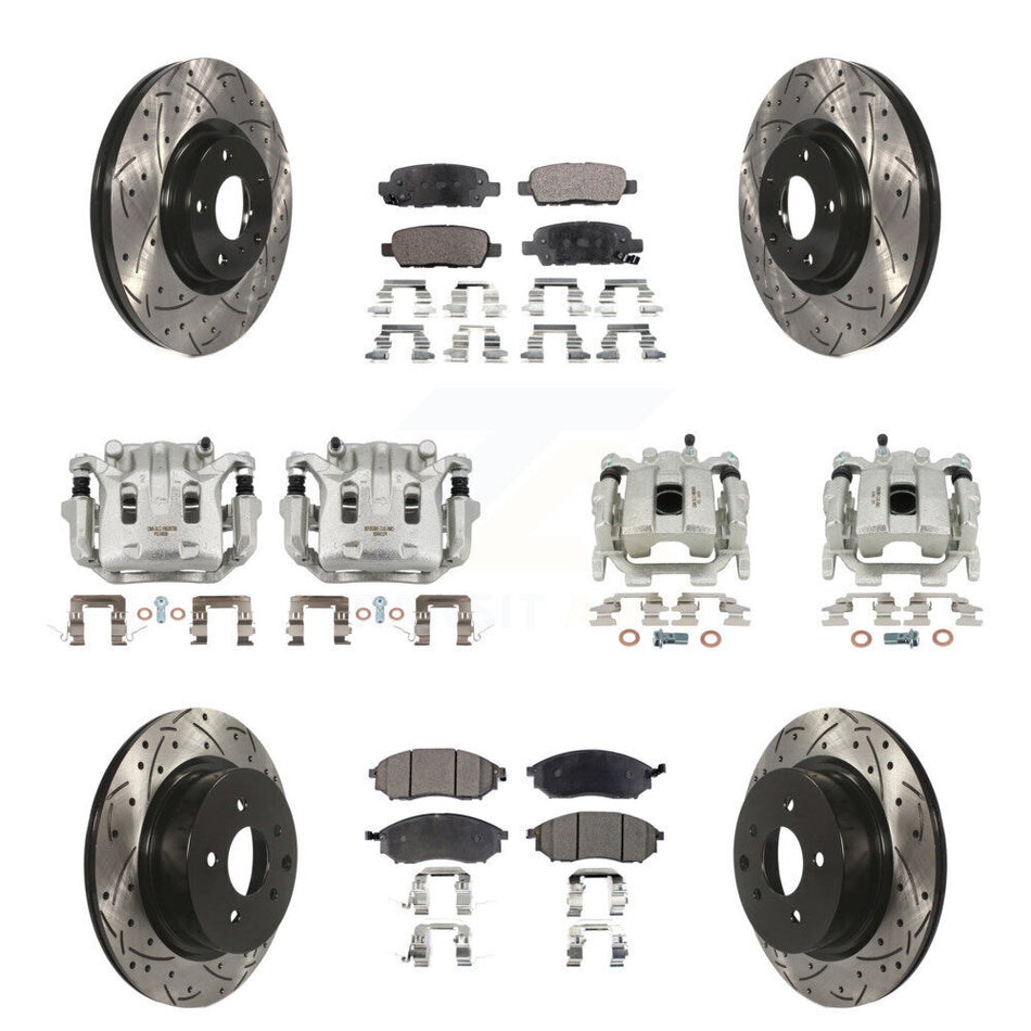 Front Rear Brake Caliper Drill Slot Rotor Ceramic Pad Kit (10Pc) For 08-12 INFINITI EX35 KCD-100331T