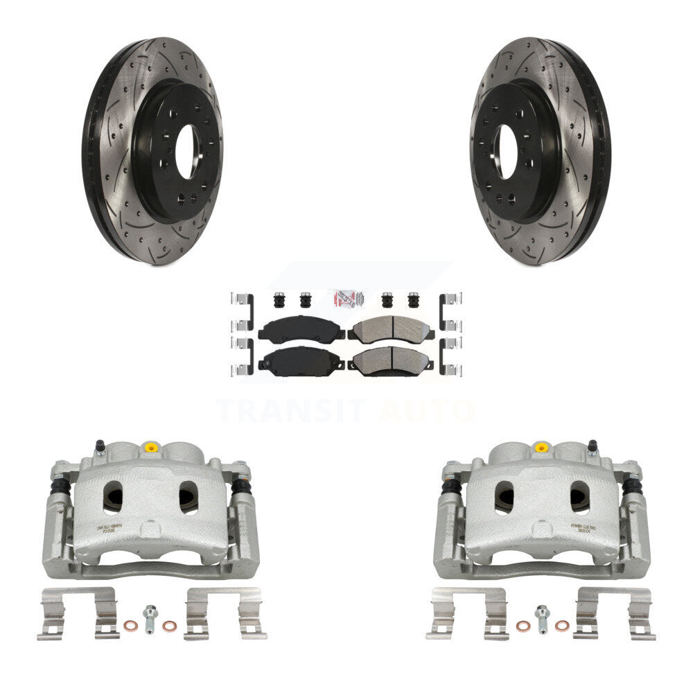 Front Brake Caliper Drilled Slot Rotor Semi-Metallic Pad Kit For Chevrolet Avalanche GMC KCD-100332N