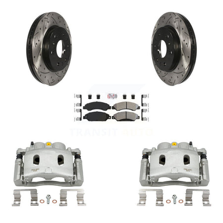 Front Brake Caliper Drilled Slot Rotor Semi-Metallic Pad Kit For Chevrolet Avalanche GMC KCD-100332N
