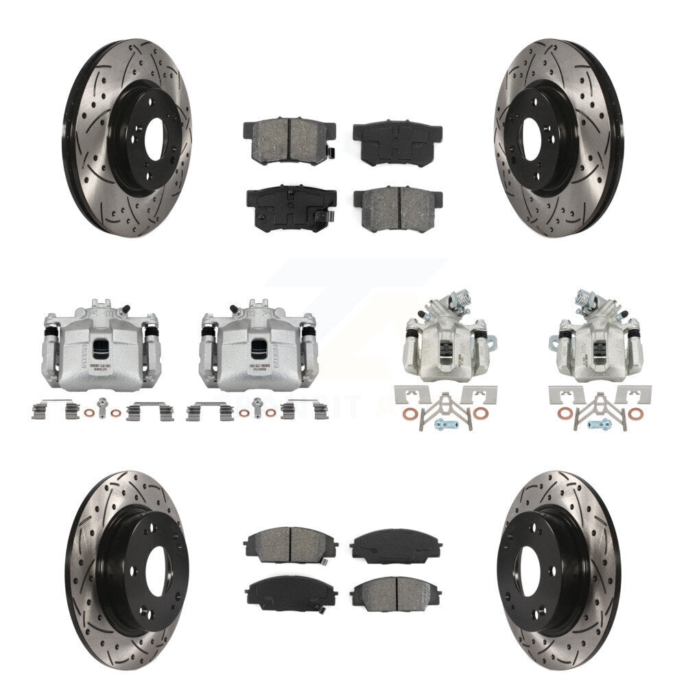Front Rear Brake Caliper Drilled Slot Rotor Semi-Metallic Pad Kit (10Pc) For Honda Civic KCD-100332S