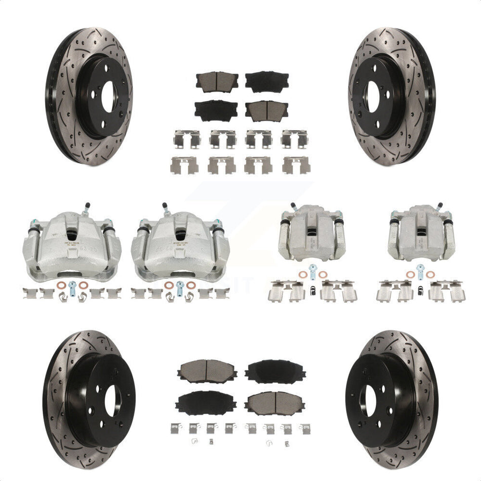 Front Rear Disc Brake Coated Caliper Drilled Slotted Rotors And Ceramic Pads Kit (10Pc) For Toyota RAV4 KCD-100333C by Transit Auto