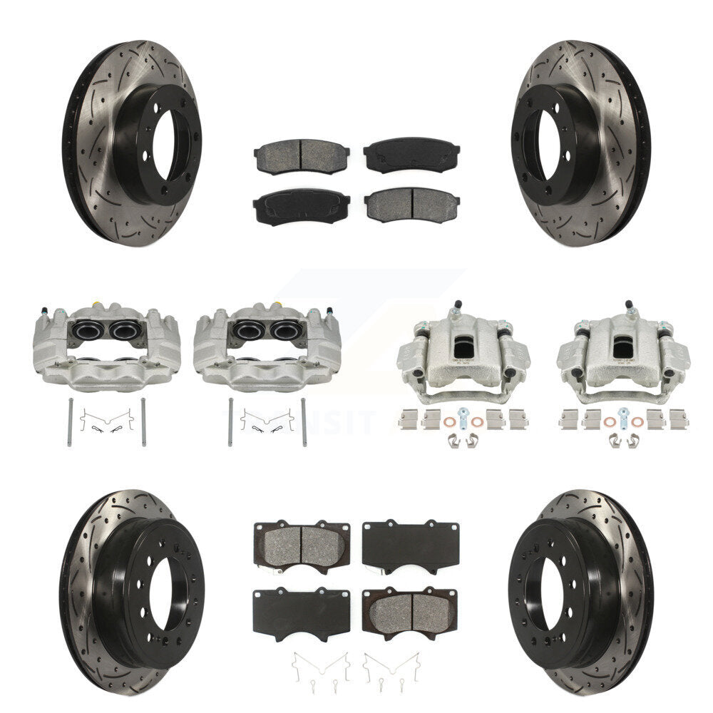 Front Rear Disc Brake Coated Caliper Drilled Slot Rotor Semi-Metallic Pad Kit (10Pc) For KCD-100333S