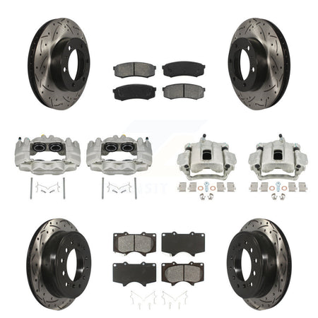 Front Rear Disc Brake Coated Caliper Drilled Slot Rotor Semi-Metallic Pad Kit (10Pc) For KCD-100333S