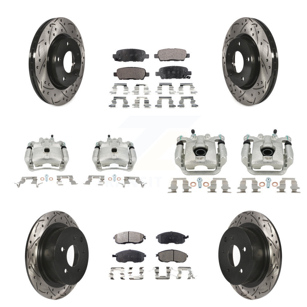 Front Rear Brake Coat Caliper Drill Slot Rotors Ceramic Pad Kit (10Pc) For Nissan Sentra KCD-100333T