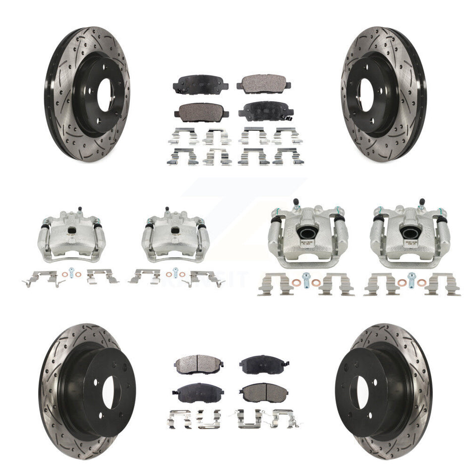 Front Rear Brake Coat Caliper Drill Slot Rotors Ceramic Pad Kit (10Pc) For Nissan Sentra KCD-100333T