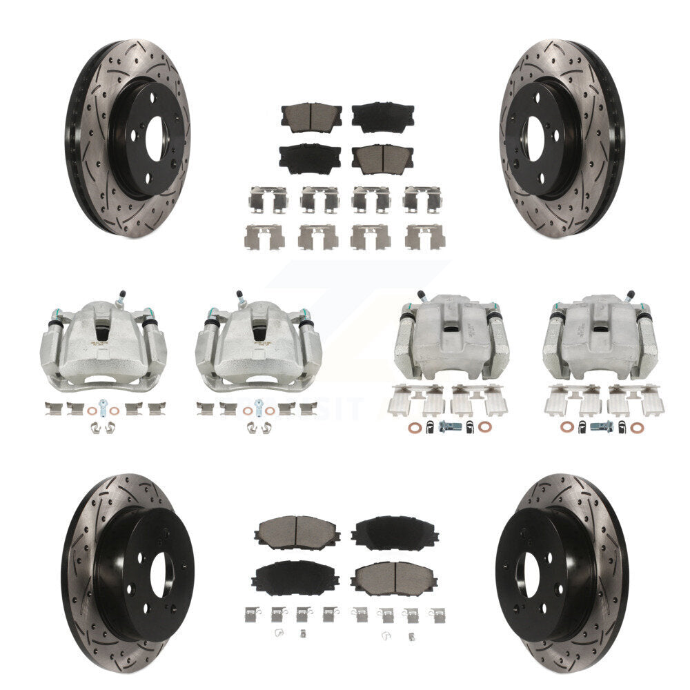 Front Rear Brake Coat Caliper Drill Slot Rotor Ceramic Pad Kit (10Pc) For Toyota RAV4 LE KCD-100334C