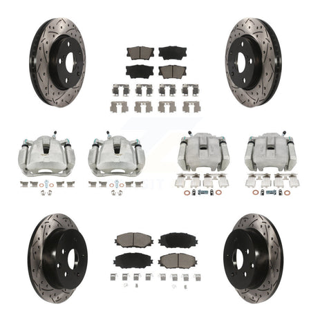 Front Rear Brake Coat Caliper Drill Slot Rotor Ceramic Pad Kit (10Pc) For Toyota RAV4 LE KCD-100334C