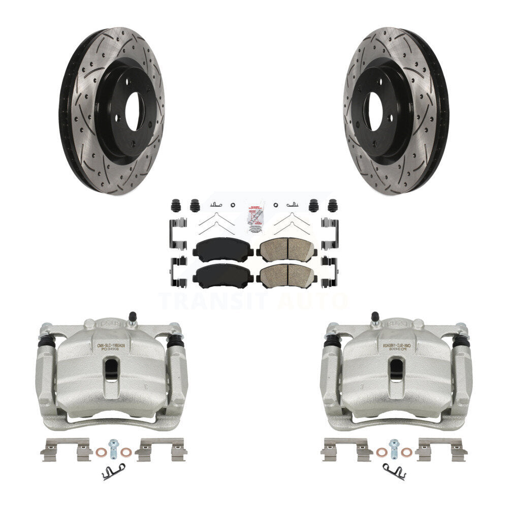 Front Disc Brake Coated Caliper Drill Slot Rotor Ceramic Pad Kit For Nissan Rogue Select KCD-100334N