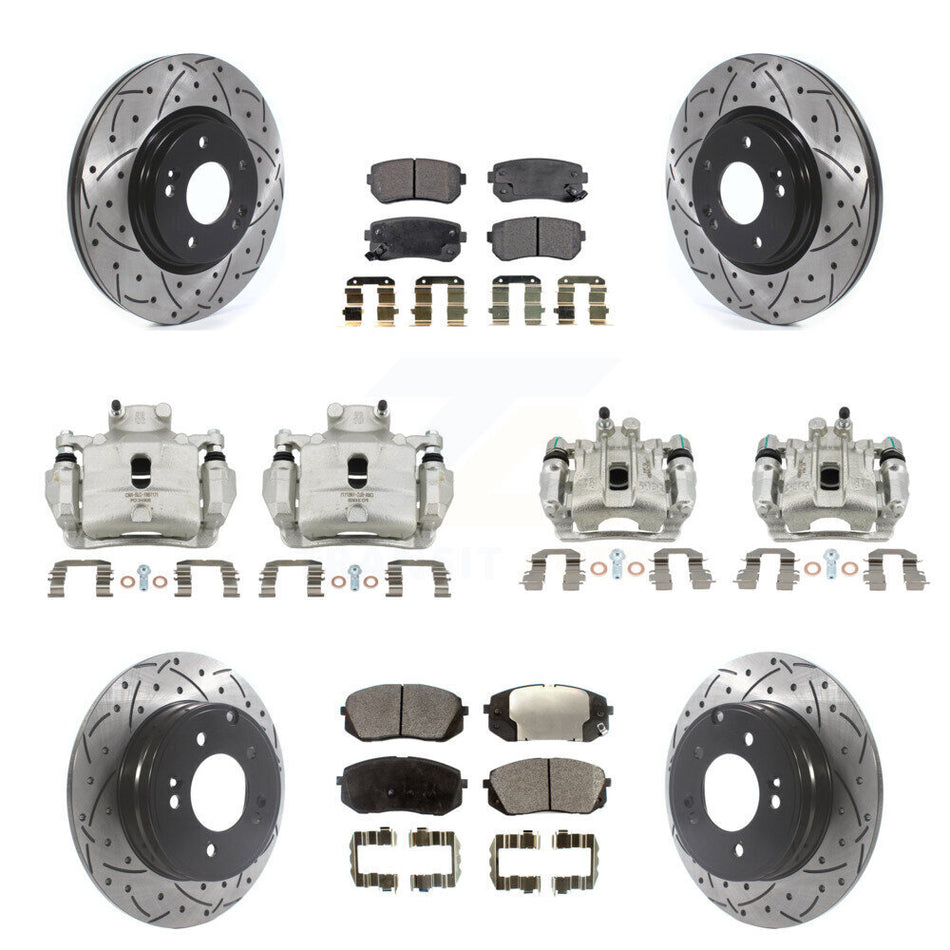 Front Rear Disc Brake Coated Caliper Drilled Slot Rotor Semi-Metallic Pad Kit (10Pc) For KCD-100334P